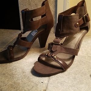 Strapped open toe heels